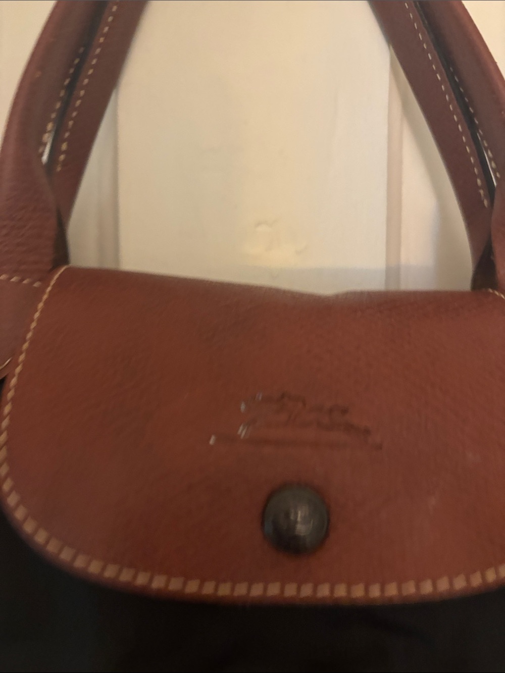 Longchamp Expandable Pliage Travel Tote with Brown Leather Trim - Picture 7 of 9